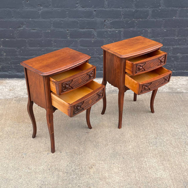 Pair of Antique French Provincial Carved Walnut Night Stands, c.1960’s