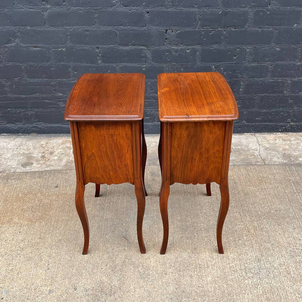Pair of Antique French Provincial Carved Walnut Night Stands, c.1960’s