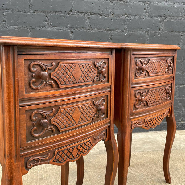 Pair of Antique French Provincial Carved Walnut Night Stands, c.1960’s