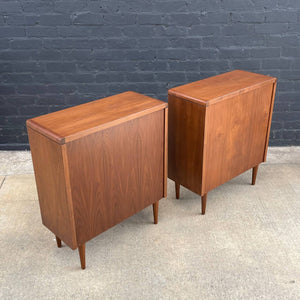 Pair of Mid-Century Modern Walnut Bookcase Cabinets with Adjustable Shelves, c.1960’s