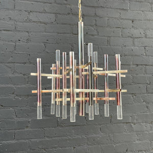 Italian Mid-Century Modern Chrome & Lucite Chandelier by Gaetano Sciolari, c.1960’s