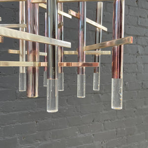 Italian Mid-Century Modern Chrome & Lucite Chandelier by Gaetano Sciolari, c.1960’s