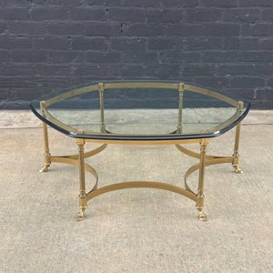 Mid-Century Modern Italian Brass & Glass Coffee Table with Hoof Feet, c.1960’s