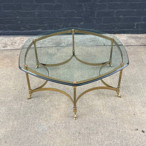 Mid-Century Modern Italian Brass & Glass Coffee Table with Hoof Feet, c.1960’s