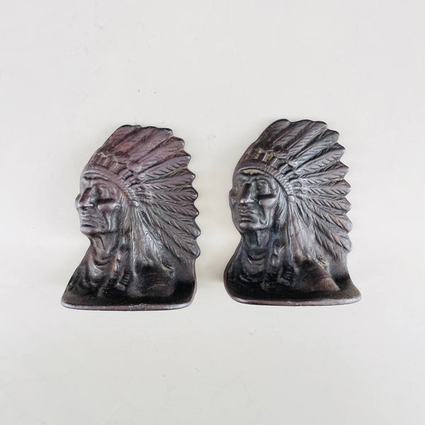 Pair of Vintage Iron Native American Indian Bookends , c.1980’s