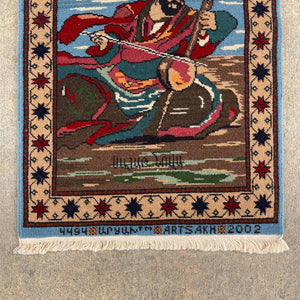 Vintage Wool Rug Carpet with Man Playing Instrument