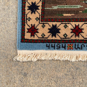 Vintage Wool Rug Carpet with Man Playing Instrument