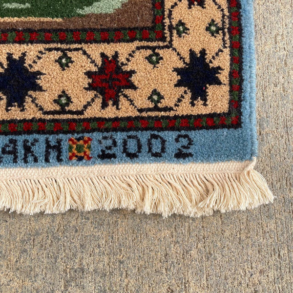 Vintage Wool Rug Carpet with Man Playing Instrument