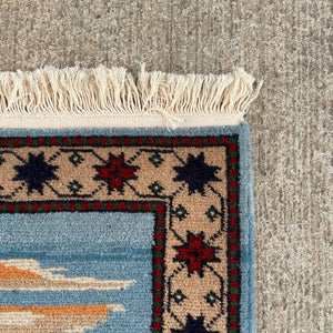 Vintage Wool Rug Carpet with Man Playing Instrument