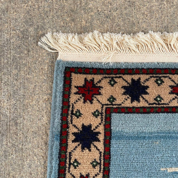 Vintage Wool Rug Carpet with Man Playing Instrument