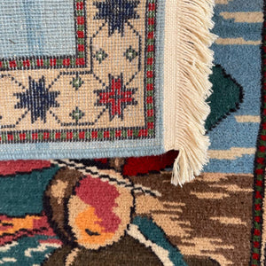 Vintage Wool Rug Carpet with Man Playing Instrument