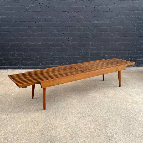Mid-Century Modern Sculpted Walnut Expanding Slatted Bench, c.1960’s