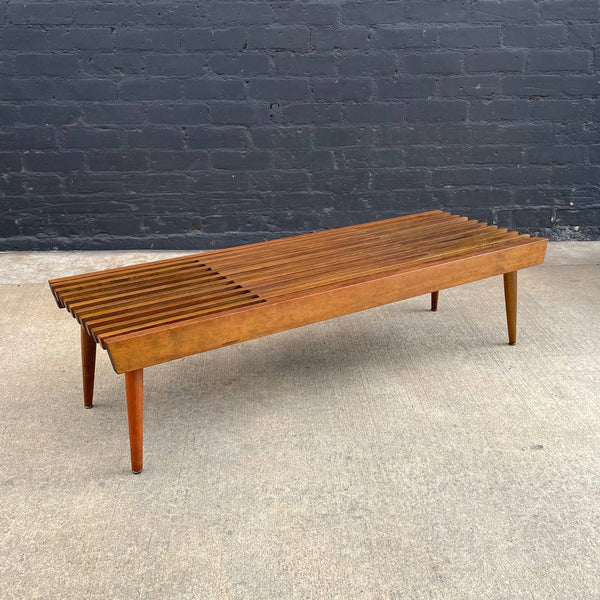 Mid-Century Modern Sculpted Walnut Expanding Slatted Bench, c.1960’s