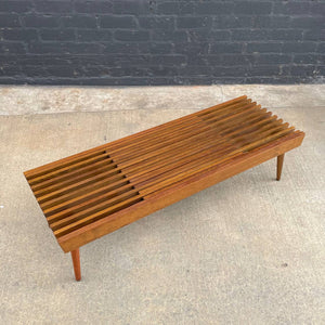 Mid-Century Modern Sculpted Walnut Expanding Slatted Bench, c.1960’s
