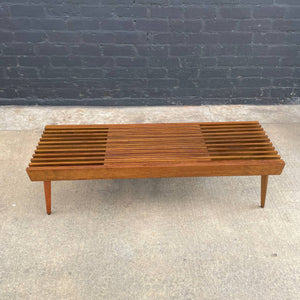Mid-Century Modern Sculpted Walnut Expanding Slatted Bench, c.1960’s