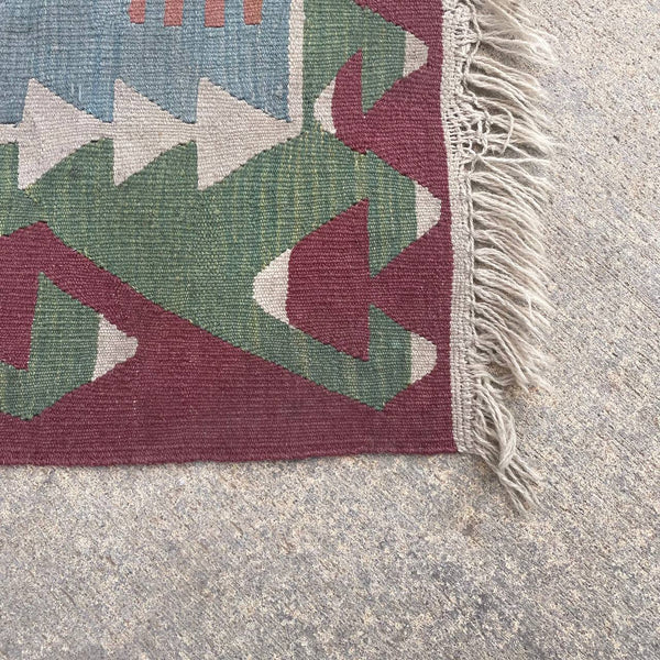 Vintage Turkish Bohemian Wool Kilim Rug Carpet