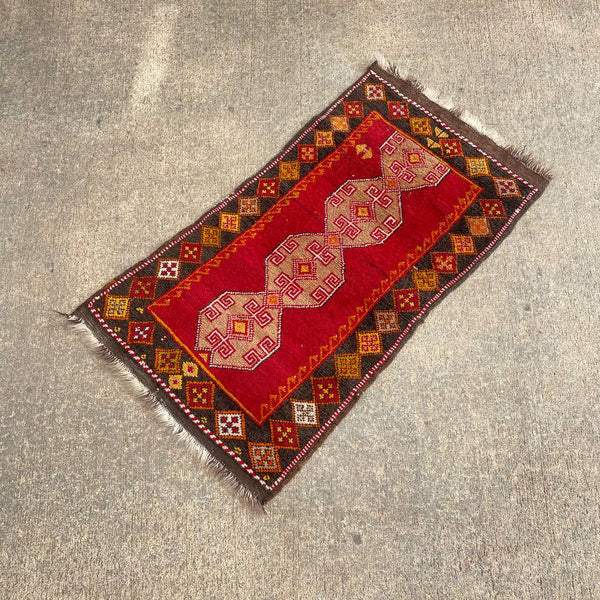 Small Vintage Persian Red Oriental Wool Carpet Rug, c.1940’s