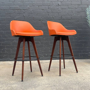Pair of Vintage Mid-Century Modern Walnut Bar Stools, c.1960’s