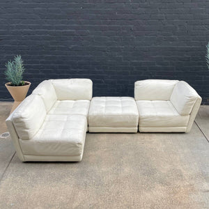 Italian Vintage Leather Sectional Modular Sofa Set