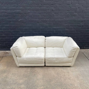 Italian Vintage Leather Sectional Modular Sofa Set