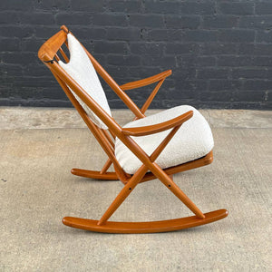 Mid-Century Danish Modern Teak & Boucle Rocking Chair by Frank Reenskaug, c.1960’s