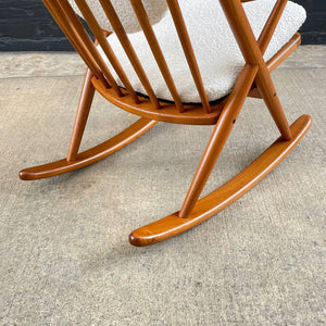 Mid-Century Danish Modern Teak & Boucle Rocking Chair by Frank Reenskaug, c.1960’s