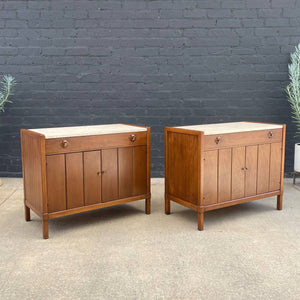Pair of Mid-Century Modern Chest Dresser with Travertine Marble Stone by Drexel, c.1950’s