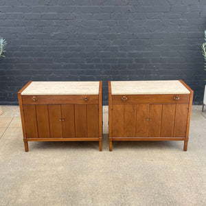 Pair of Mid-Century Modern Chest Dresser with Travertine Marble Stone by Drexel, c.1950’s