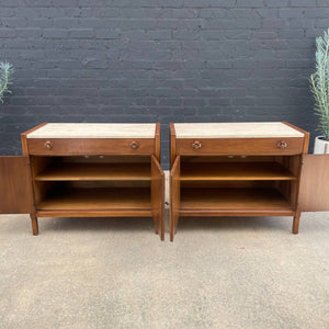 Pair of Mid-Century Modern Chest Dresser with Travertine Marble Stone by Drexel, c.1950’s