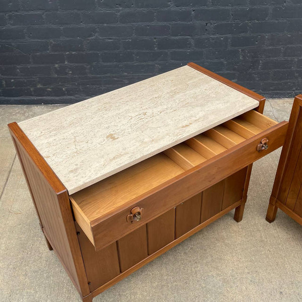 Pair of Mid-Century Modern Chest Dresser with Travertine Marble Stone by Drexel, c.1950’s