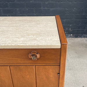 Pair of Mid-Century Modern Chest Dresser with Travertine Marble Stone by Drexel, c.1950’s