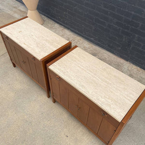 Pair of Mid-Century Modern Chest Dresser with Travertine Marble Stone by Drexel, c.1950’s