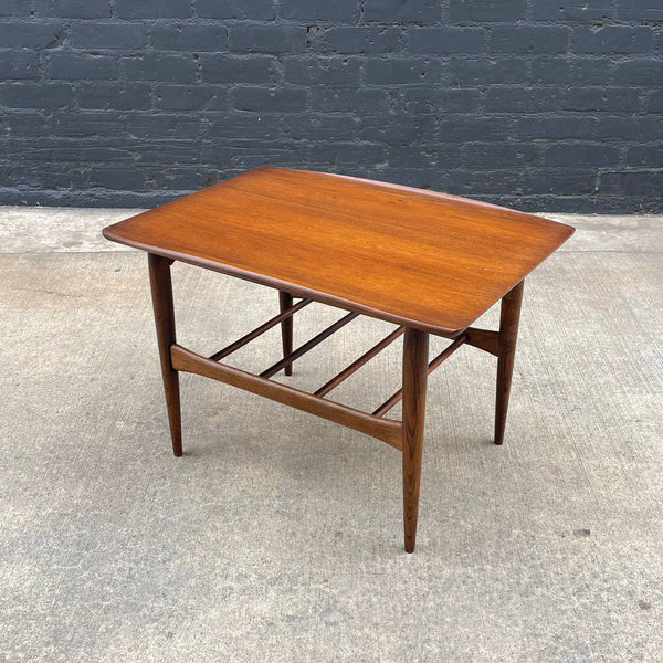 Mid-Century Modern Walnut Two-Tier Side Table with Magazine Holder, c.1960’s