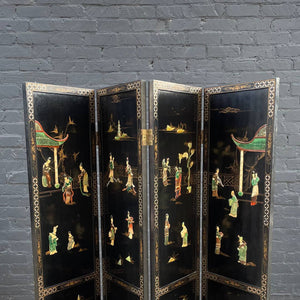Mid-Century Modern Expanding Asian Style Ebonized Chinoiserie Four-Panel Room Divider