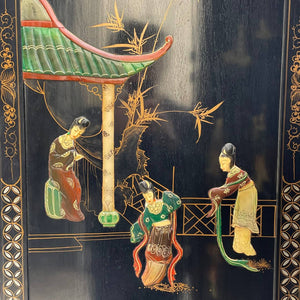 Mid-Century Modern Expanding Asian Style Ebonized Chinoiserie Four-Panel Room Divider