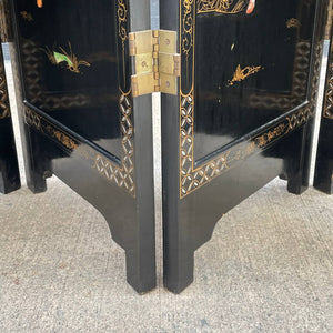 Mid-Century Modern Expanding Asian Style Ebonized Chinoiserie Four-Panel Room Divider