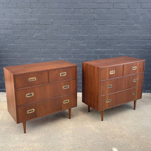 Pair of Mid-Century Modern Chest Dresser with Brass Accents by Lane, c.1950’s