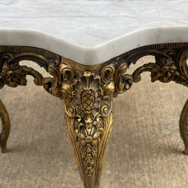 Antique Gilded Brass & Marble Stone Side Table, c.1950’s