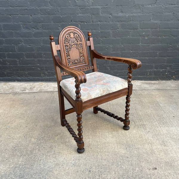 Antique English Carved Twist Arm Chair, c.1940’s