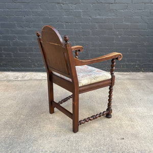 Antique English Carved Twist Arm Chair, c.1940’s