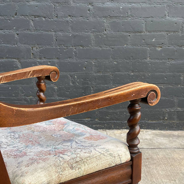 Antique English Carved Twist Arm Chair, c.1940’s