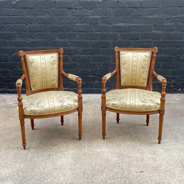 Pair of French Antique Carved Wood Arm Chairs, c.1960’s