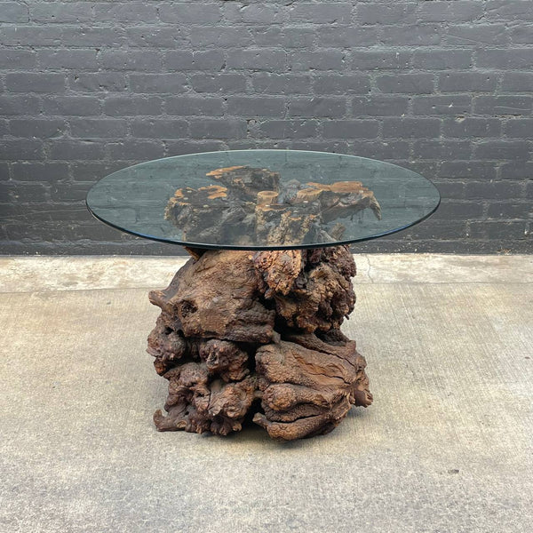 Vintage Drift Wood Root Dining Table with Glass Top, 1970’s