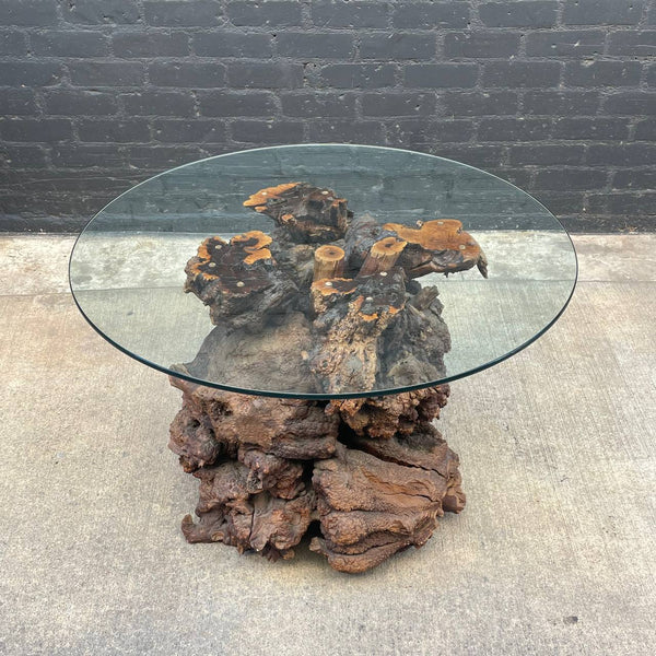 Vintage Drift Wood Root Dining Table with Glass Top, 1970’s