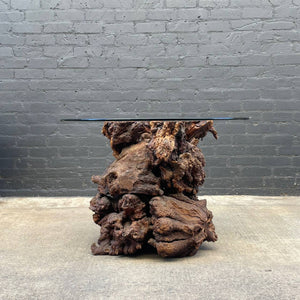 Vintage Drift Wood Root Dining Table with Glass Top, 1970’s
