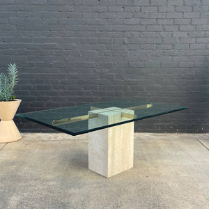 Mid-Century Modern Travertine Stone & Brass Dining Table, c.1970’s
