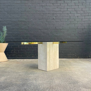 Mid-Century Modern Travertine Stone & Brass Dining Table, c.1970’s