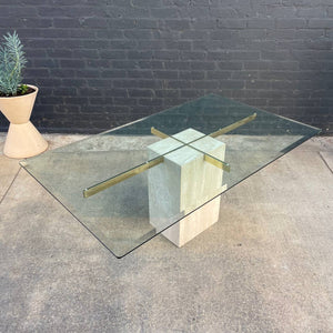 Mid-Century Modern Travertine Stone & Brass Dining Table, c.1970’s