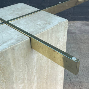 Mid-Century Modern Travertine Stone & Brass Dining Table, c.1970’s