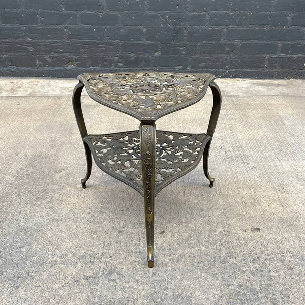 Vintage Two-Tier Brass End / Side Table with Bird Motif, c.1960’s